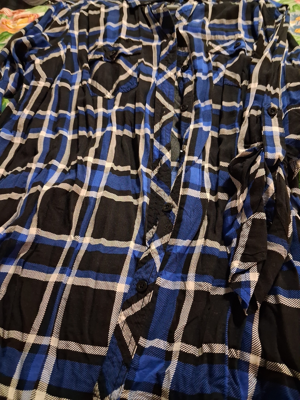 torrid Blue and Black Plaid Long Sleeve Button-Up Top